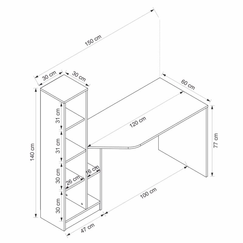 Kirjoituspöytä Kalune Design Viora (150 x 140 x 60 cm) Valkoinen pähkinä - Valkoinen ja pähkinä - Huonekalut - Pöytä & ruokailuryhmä - Työpöytä - Tietokonepöytä