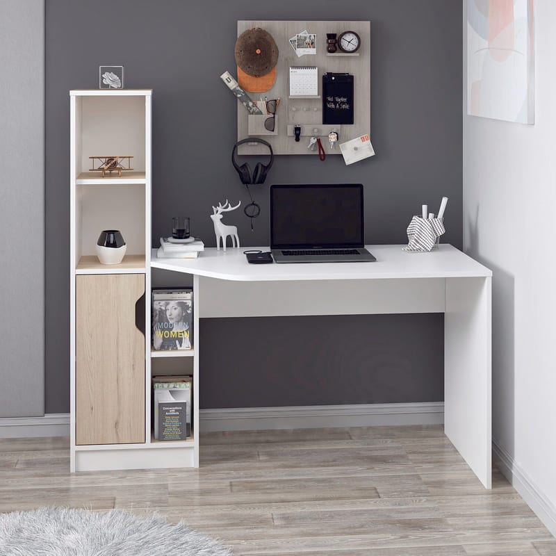 Kirjoituspöytä Kalune Design Viora (150 x 140 x 60 cm) Valkoinen pähkinä - Valkoinen ja pähkinä - Huonekalut - Pöytä & ruokailuryhmä - Työpöytä - Tietokonepöytä
