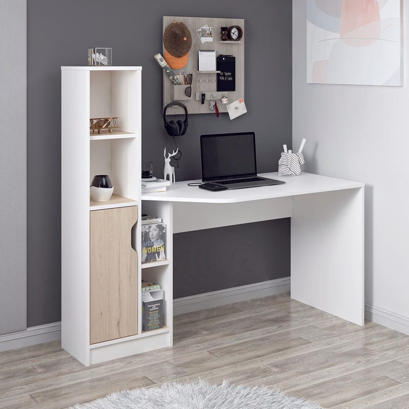 Kirjoituspöytä Kalune Design Viora (150 x 140 x 60 cm) Valkoinen pähkinä - Valkoinen ja pähkinä - Huonekalut - Pöytä & ruokailuryhmä - Työpöytä - Tietokonepöytä