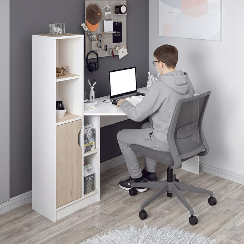 Kirjoituspöytä Kalune Design Viora (150 x 140 x 60 cm) Valkoinen pähkinä - Valkoinen ja pähkinä - Huonekalut - Pöytä & ruokailuryhmä - Työpöytä - Tietokonepöytä