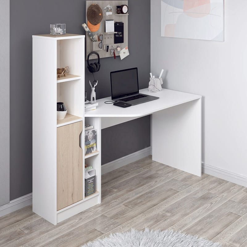 Kirjoituspöytä Kalune Design Viora (150 x 140 x 60 cm) Valkoinen pähkinä - Valkoinen ja pähkinä - Huonekalut - Pöytä & ruokailuryhmä - Työpöytä - Tietokonepöytä