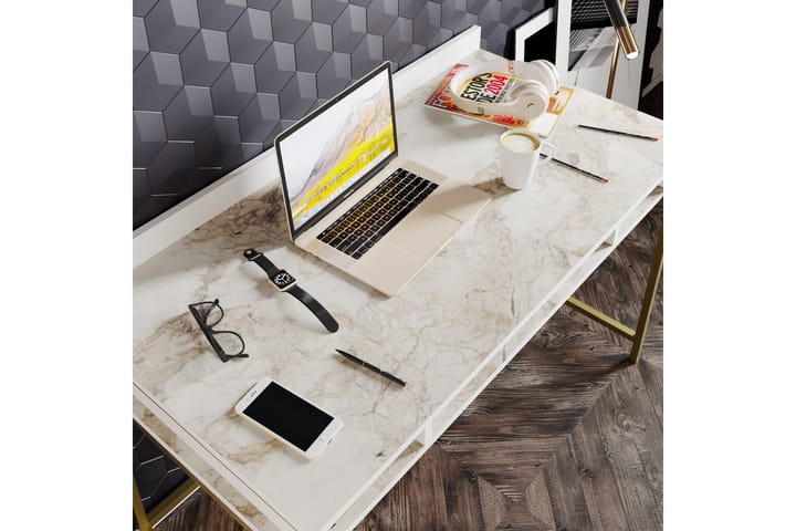 Kirjoituspöytä Kerkejaure 120 cm Säilytyksellä 3 hyllyä - Kulta - Tietokonepöytä
 - Kirjoituspöytä