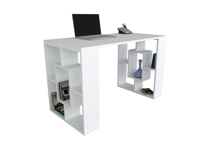 Kirjoituspöytä Agueda 120 cm Säilytyksellä Hyllyt - Valkoinen - Kirjoituspöytä - Tietokonepöytä