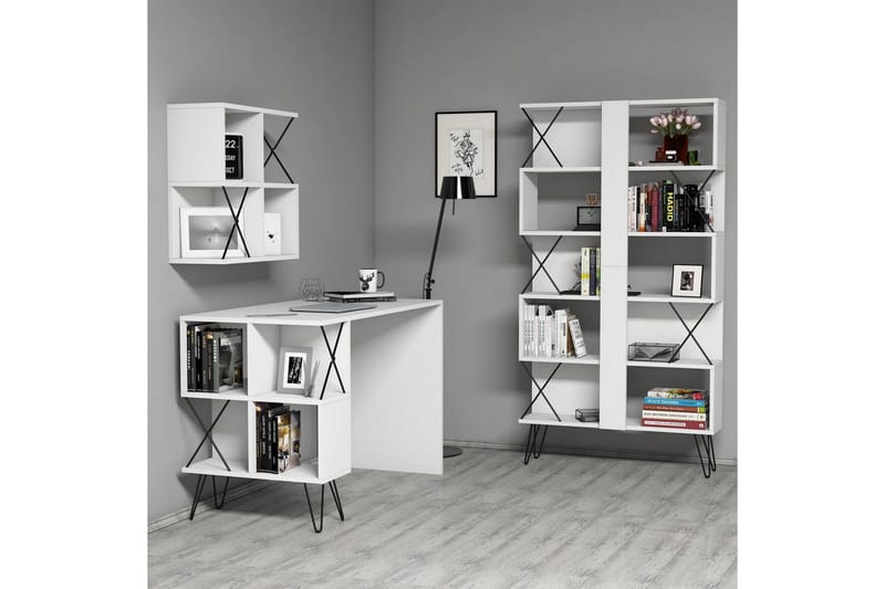 Kirjoituspöytä Amtorp 120 cm Säilytyksellä+2 kirjahyllyä - Valkoinen - Huonekalut - Pöytä & ruokailuryhmä - Työpöytä - Kirjoituspöytä