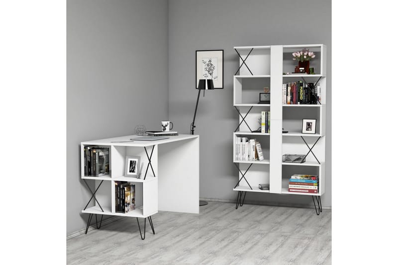 Kirjoituspöytä Amtorp 120 cm Säilytyksellä Hylly+Kirjahylly - Extra Valkoinen - Huonekalut - Pöytä & ruokailuryhmä - Työpöytä - Kirjoituspöytä