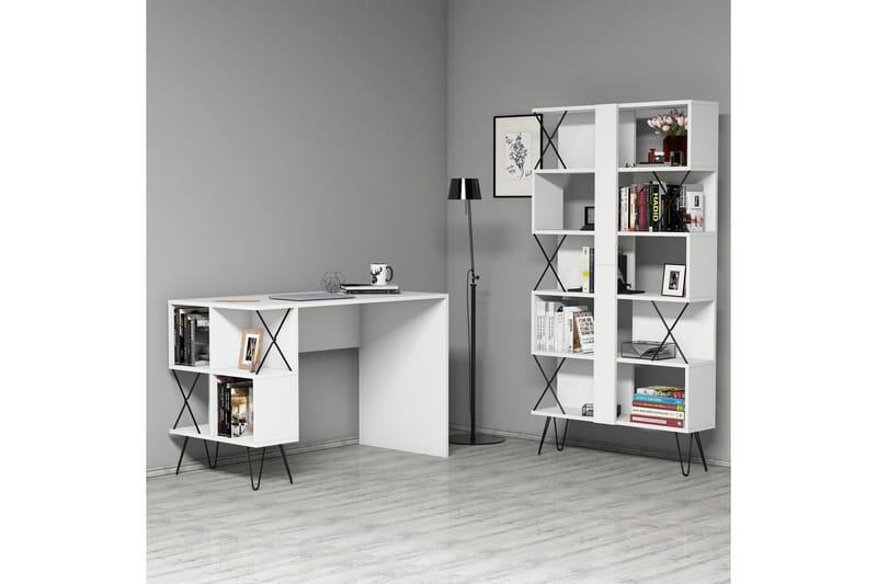 Kirjoituspöytä Amtorp 120 cm Säilytyksellä Hylly+Kirjahylly - Extra Valkoinen - Huonekalut - Pöytä & ruokailuryhmä - Työpöytä - Kirjoituspöytä