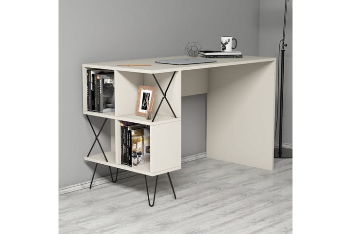 Kirjoituspöytä Amtorp 120 cm Säilytyksellä Hylly+Kirjahylly - Extra Valkoinen/Musta - Tietokonepöytä
 - Kirjoituspöytä