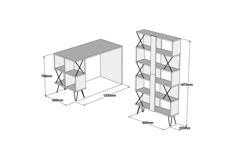 Kirjoituspöytä Amtorp 120 cm Säilytyksellä Hylly+Kirjahylly - Extra Valkoinen/Musta - Tietokonepöytä
 - Kirjoituspöytä