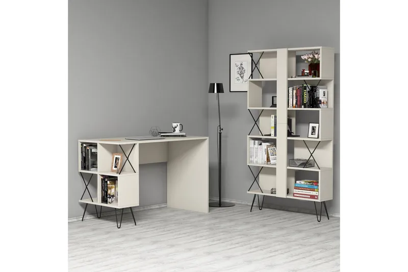 Kirjoituspöytä Amtorp 120 cm Säilytyksellä Hylly+Kirjahylly - Extra Valkoinen/Musta - Huonekalut - Pöytä & ruokailuryhmä - Työpöytä - Kirjoituspöytä