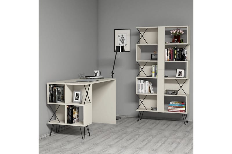 Kirjoituspöytä Amtorp 120 cm Säilytyksellä Hylly+Kirjahylly - Extra Valkoinen/Musta - Huonekalut - Pöytä & ruokailuryhmä - Työpöytä - Kirjoituspöytä