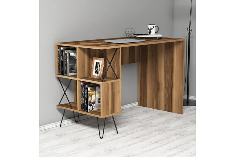 Kirjoituspöytä Amtorp 120 cm Säilytyksellä Hylly+Kirjahylly - Musta/Tammi/Ruskea - Huonekalut - Pöytä & ruokailuryhmä - Työpöytä - Kirjoituspöytä