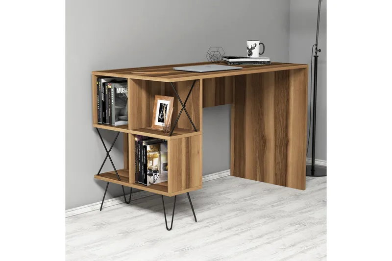 Kirjoituspöytä Amtorp 120 cm Säilytyksellä Hylly+Kirjahylly - Musta/Tammi/Ruskea - Huonekalut - Pöytä & ruokailuryhmä - Työpöytä - Kirjoituspöytä