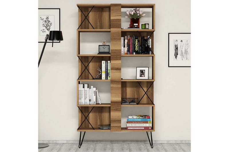 Kirjoituspöytä Amtorp 120 cm Säilytyksellä Hylly+Kirjahylly - Musta/Tammi/Ruskea - Huonekalut - Pöytä & ruokailuryhmä - Työpöytä - Kirjoituspöytä