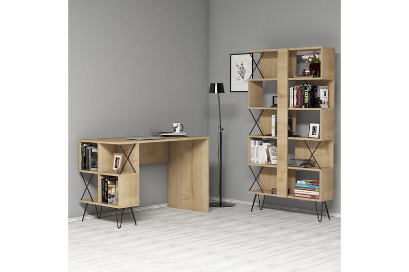 Kirjoituspöytä Amtorp 120 cm Säilytyksellä Hylly+Kirjahylly - Ruskea/Tammi - Huonekalut - Pöytä & ruokailuryhmä - Työpöytä - Kirjoituspöytä