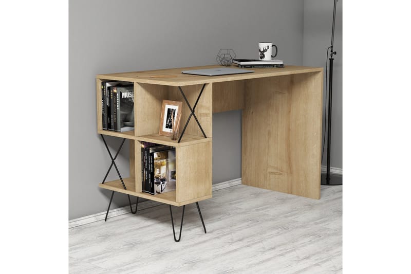 Kirjoituspöytä Amtorp 120 cm Säilytyksellä Hylly+Kirjahylly - Ruskea/Tammi - Huonekalut - Pöytä & ruokailuryhmä - Työpöytä - Kirjoituspöytä