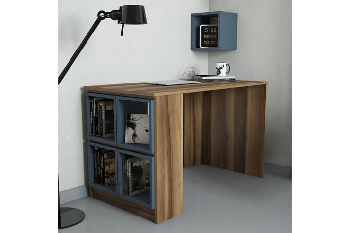 Kirjoituspöytä Amtorp 120 cm Säilytyksellä Hylly+Seinähylly - Ruskea/Sininen - Tietokonepöytä
 - Kirjoituspöytä