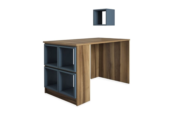 Kirjoituspöytä Amtorp 120 cm Säilytyksellä Hylly+Seinähylly - Ruskea/Sininen - Tietokonepöytä
 - Kirjoituspöytä