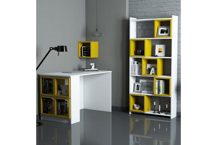 Kirjoituspöytä Amtorp 120 cm Säilytyksellä+Seinähylly + - Valkoinen/Keltainen - Tietokonepöytä
 - Kirjoituspöytä