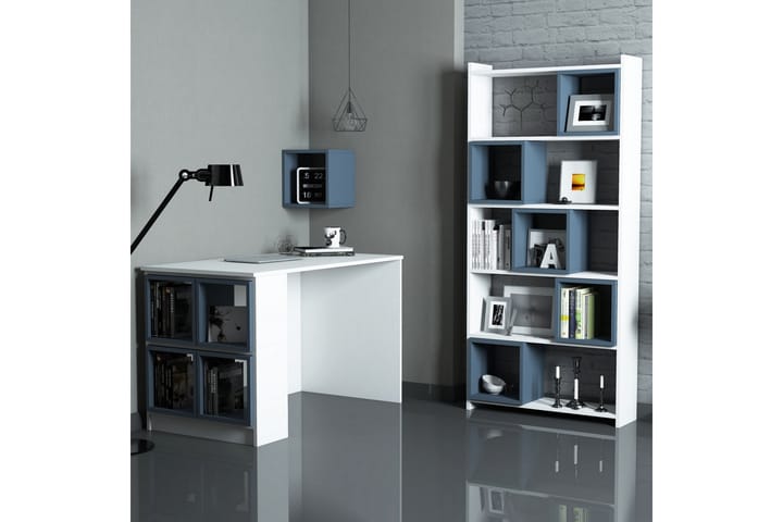 Kirjoituspöytä Amtorp 120 cm Säilytyksellä+Seinähylly + - Valkoinen/Sininen - Tietokonepöytä
 - Kirjoituspöytä