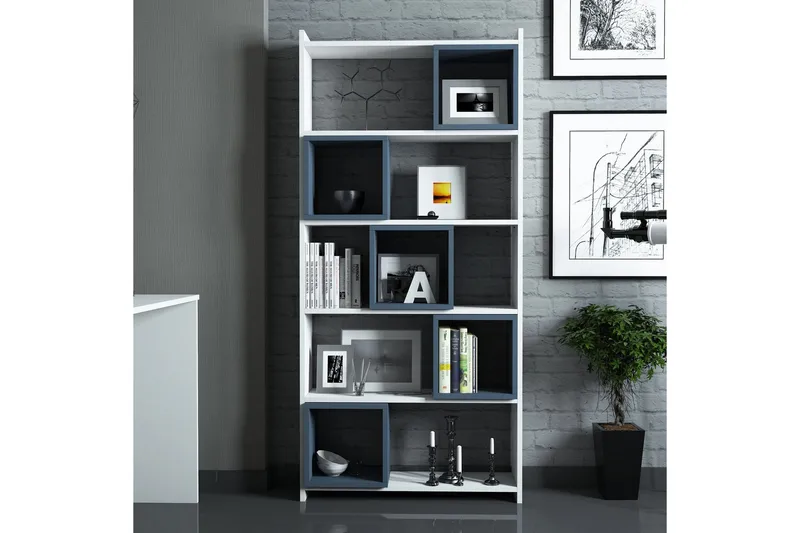 Kirjoituspöytä Amtorp 120 cm Säilytyksellä+Seinähylly +, Valkoinen/Sininen