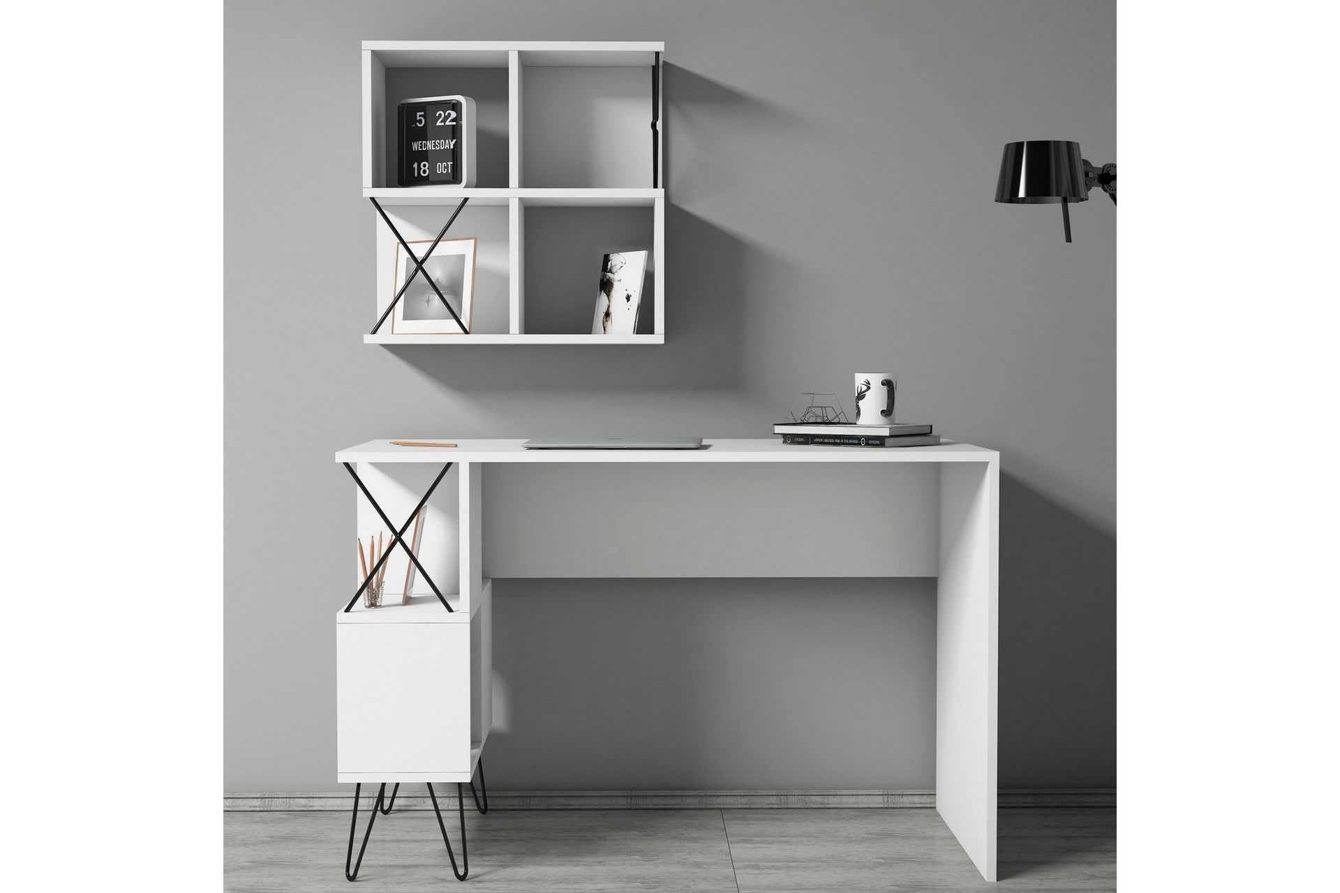Kirjoituspöytä Amtorp 120 cm Säilytys Hylly+Kirjahylly Pieni - Valkoinen/Musta - Huonekalut - Pöytä & ruokailuryhmä - Työpöytä
 - Kirjoituspöytä