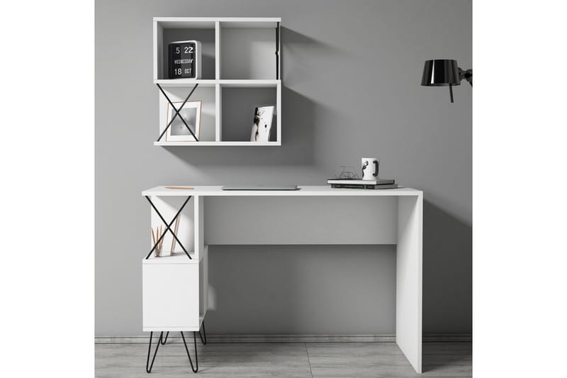 Kirjoituspöytä Amtorp 120 cm Säilytys Hylly+Kirjahylly Pieni - Valkoinen/Musta - Huonekalut - Pöytä & ruokailuryhmä - Työpöytä
 - Kirjoituspöytä