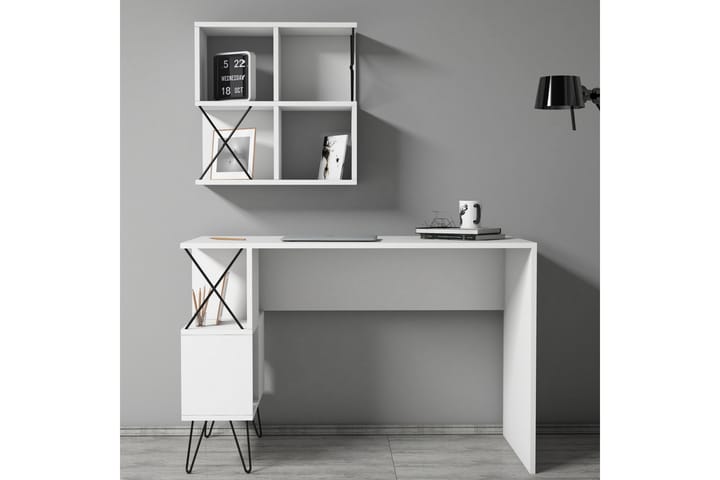 Kirjoituspöytä Amtorp 120 cm Säilytys Hylly+Kirjahylly Pieni - Valkoinen/Musta - Tietokonepöytä
 - Kirjoituspöytä