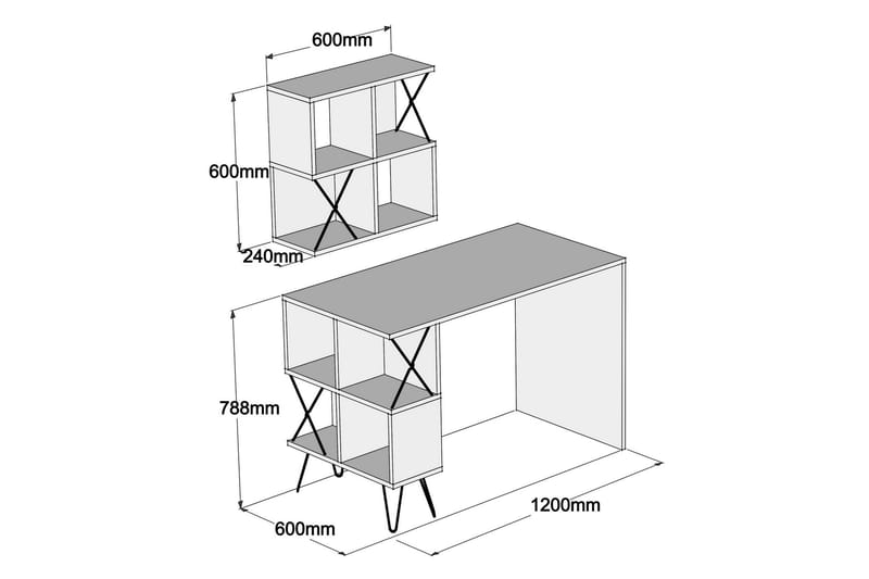 Kirjoituspöytä Amtorp 120 cm Säilytys Hylly+Kirjahylly Pieni - Kermanvalkoinen/Musta - Huonekalut - Pöytä & ruokailuryhmä - Työpöytä
 - Kirjoituspöytä