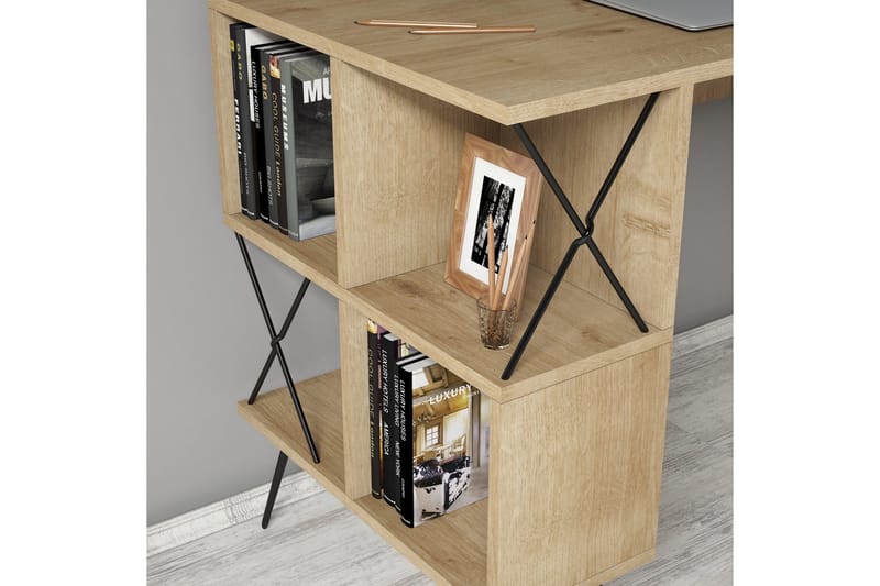 Kirjoituspöytä Amtorp 120 cm Säilytys Hylly+Kirjahylly Pieni - Vaaleanruskea - Huonekalut - Pöytä & ruokailuryhmä - Työpöytä - Kirjoituspöytä