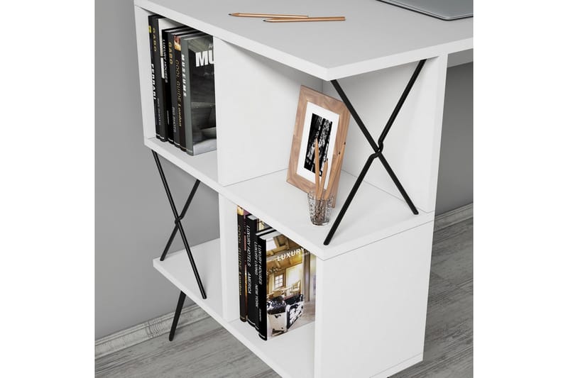 Kirjoituspöytä Amtorp 120 cm Säilytys Hylly+Kirjahylly Pieni - Valkoinen/Musta - Huonekalut - Pöytä & ruokailuryhmä - Työpöytä - Kirjoituspöytä