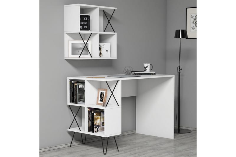 Kirjoituspöytä Amtorp 120 cm Säilytys Hylly+Kirjahylly Pieni - Valkoinen/Musta - Huonekalut - Pöytä & ruokailuryhmä - Työpöytä - Kirjoituspöytä