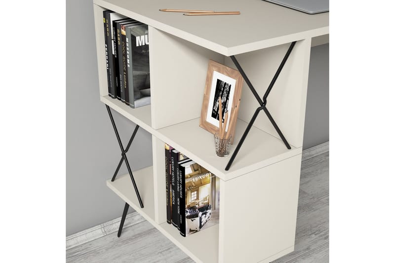 Kirjoituspöytä Amtorp 120 cm Säilytys Hylly+Kirjahylly Pieni - Kermanvalkoinen/Musta - Huonekalut - Pöytä & ruokailuryhmä - Työpöytä
 - Kirjoituspöytä