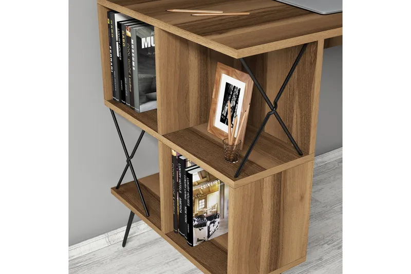 Kirjoituspöytä Amtorp 120 cm Säilytys Hylly+Kirjahylly Pieni - Ruskea/Musta - Huonekalut - Pöytä & ruokailuryhmä - Työpöytä - Kirjoituspöytä