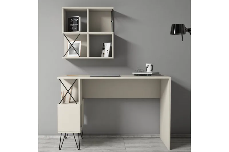 Kirjoituspöytä Amtorp 120 cm Säilytys Hylly+Kirjahylly Pieni - Kermanvalkoinen/Musta - Huonekalut - Pöytä & ruokailuryhmä - Työpöytä - Kirjoituspöytä