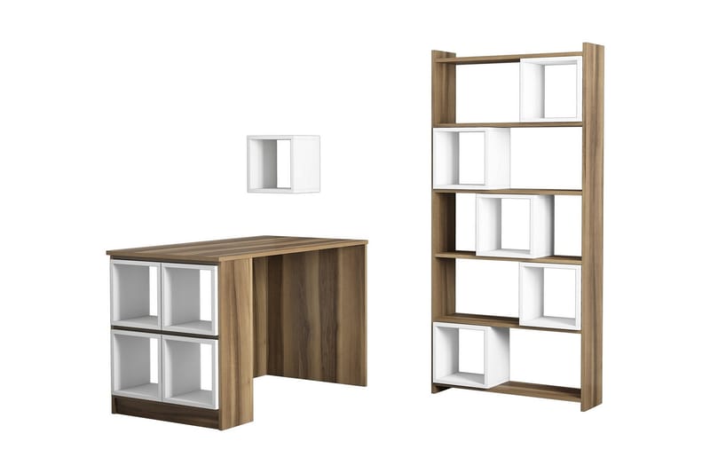 Kirjoituspöytä Amtorp 120 cm Säilytys Hylly+Seinähylly+Kirja - Ruskea/Valkoinen - Huonekalut - Pöytä & ruokailuryhmä - Työpöytä
 - Kirjoituspöytä