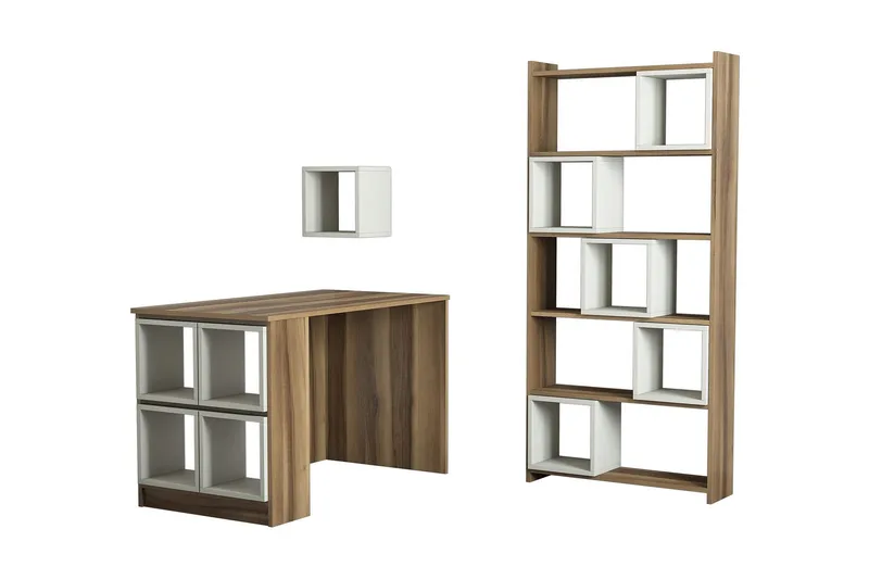 Kirjoituspöytä Amtorp 120 cm Säilytys Hylly+Seinähylly+Kirja - Vaaleanruskea - Huonekalut - Pöytä & ruokailuryhmä - Työpöytä - Kirjoituspöytä