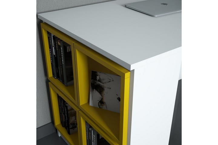 Kirjoituspöytä Amtorp 120 Säilytyksellä Hylly+Seinähylly - Valkoinen/Keltainen - Tietokonepöytä
 - Kirjoituspöytä