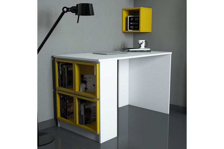 Kirjoituspöytä Amtorp 120 Säilytyksellä Hylly+Seinähylly - Valkoinen/Keltainen - Tietokonepöytä
 - Kirjoituspöytä