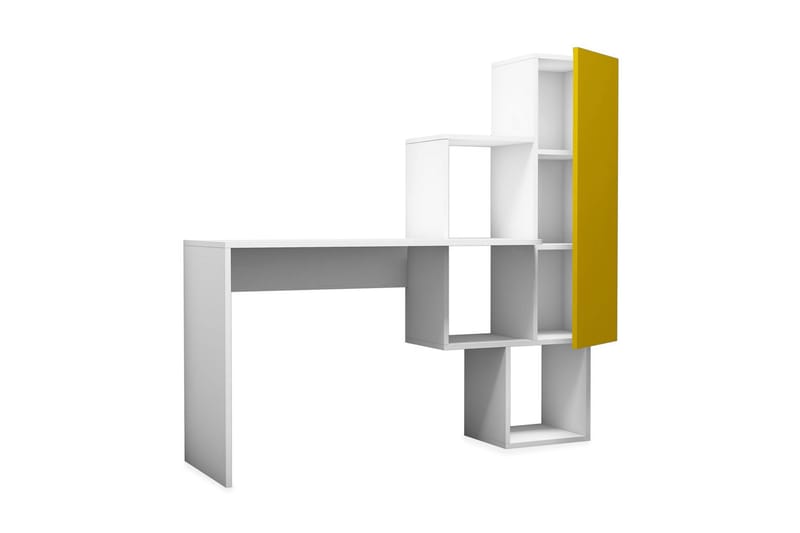 Kirjoituspöytä Amtorp 145 cm Säilytyksellä Hyllyt+kaappi - Valkoinen/Keltainen - Huonekalut - Pöytä & ruokailuryhmä - Työpöytä - Kirjoituspöytä
