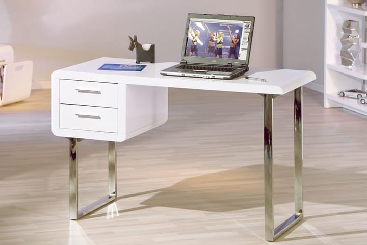 Kirjoituspöytä Anville 120 cm Säilytyksellä 2 laatikkoa - Valkoinen/Kromi - Tietokonepöytä
 - Kirjoituspöytä