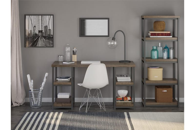 Kirjoituspöytä Ashlar 137 cm Säilytys 4 Hyllyt Ruskea/Musta - Dorel Home - Huonekalut - Pöytä & ruokailuryhmä - Työpöytä - Kirjoituspöytä