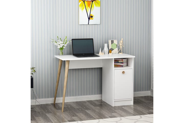 Kirjoituspöytä Barbele 110 cm Säilytyksellä Hylly + Kaappi - Valkoinen - Tietokonepöytä
 - Kirjoituspöytä