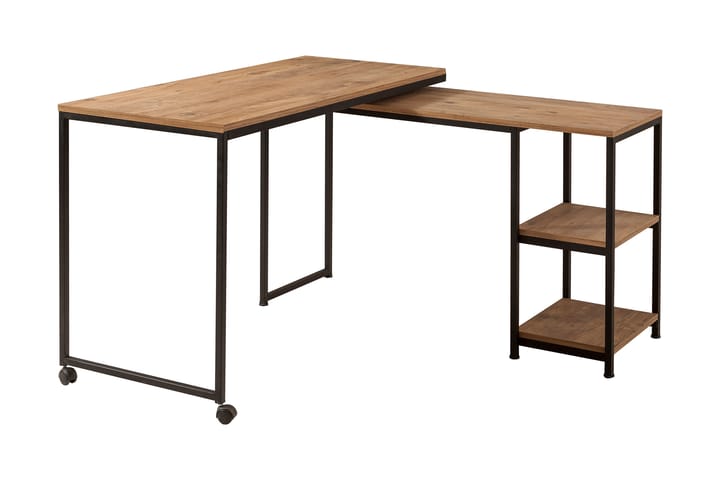 Kirjoituspöytä Berat 127 cm Säilytyksellä Hyllyt - Luonnonväri/Musta - Kirjoituspöytä - Tietokonepöytä