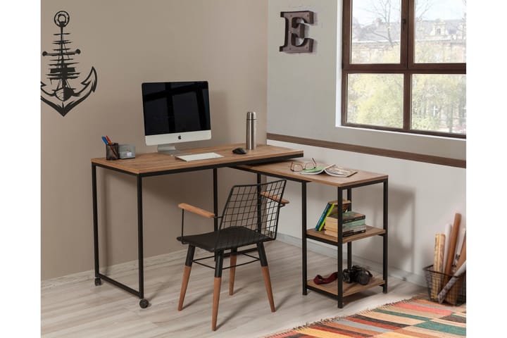 Kirjoituspöytä Berat 127 cm Säilytyksellä Hyllyt - Luonnonväri/Musta - Tietokonepöytä
 - Kirjoituspöytä