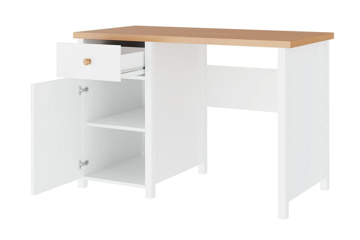 Kirjoituspöytä Biola 110 cm Säilytyksellä Laatikko+kaappi - Beige/Valkoinen - Tietokonepöytä
 - Kirjoituspöytä