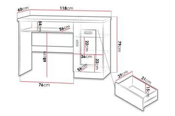Kirjoituspöytä Borek 118 cm Säilytys laatikot+Hylly+kaappi - Tummanruskea - Huonekalut - Pöytä & ruokailuryhmä - Työpöytä - Kirjoituspöytä