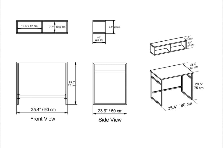 Kirjoituspöytä Buskahult 90 cm Säilytyksellä Seinähylly - Ruskea/Musta - Tietokonepöytä
 - Kirjoituspöytä