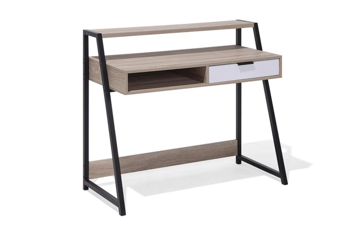 Kirjoituspöytä Calzona 100 cm Säilytyksellä Laatikko+Hylly - Vaaleanruskea/Valkoinen/Musta - Tietokonepöytä
 - Kirjoituspöytä