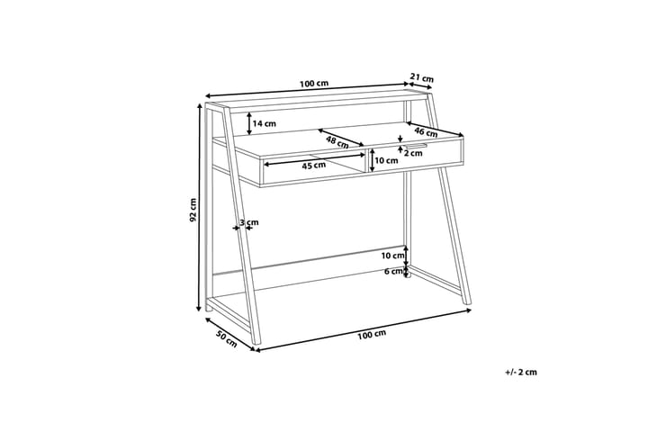 Kirjoituspöytä Calzona 100 cm Säilytyksellä Laatikko+Hylly - Vaaleanruskea/Valkoinen/Musta - Tietokonepöytä
 - Kirjoituspöytä
