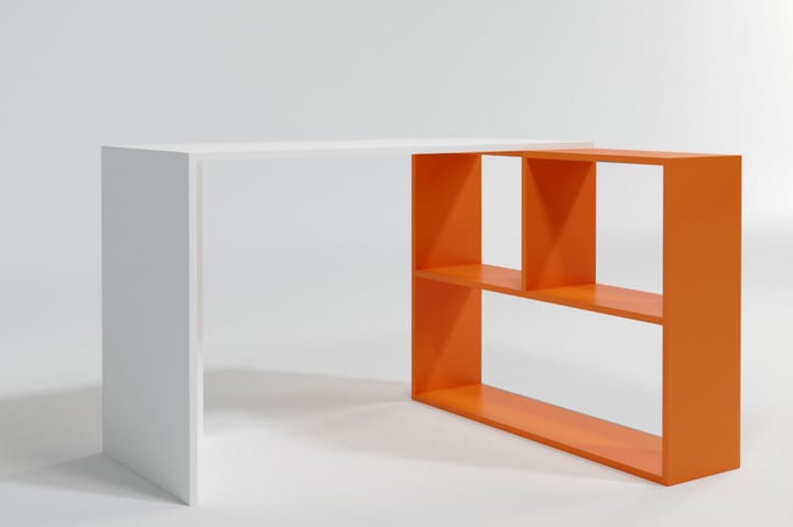 Kirjoituspöytä Candeger 120 cm Säilytyksellä Hyllyt - Valkoinen/Oranssi - Tietokonepöytä
 - Kirjoituspöytä